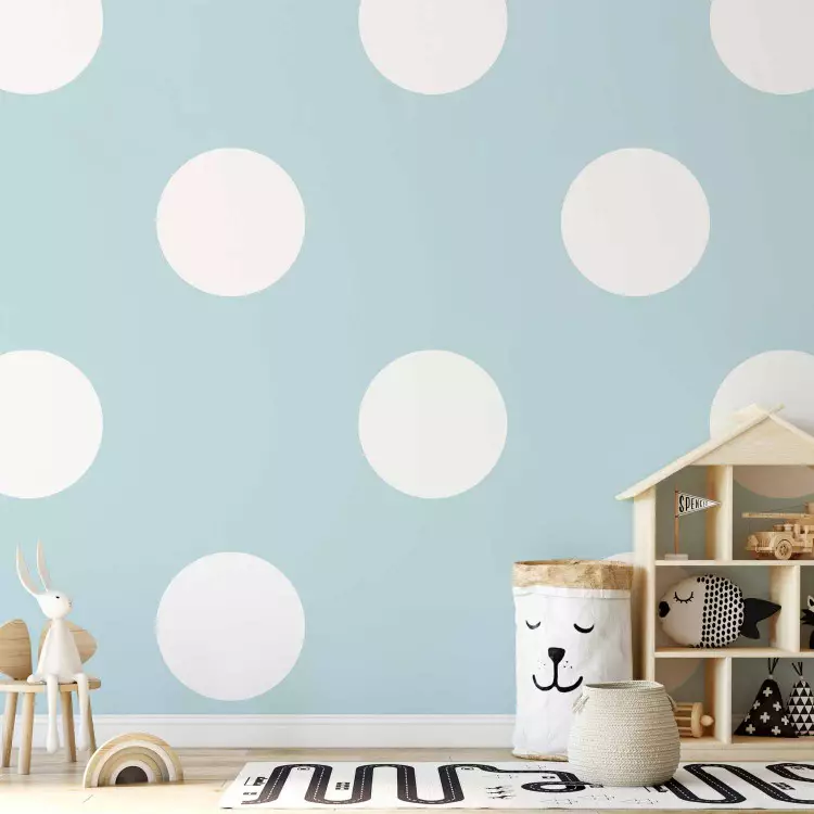 Wall Mural Tiny White Polka Dots - Monolithic Design of White Dots on Blue Background