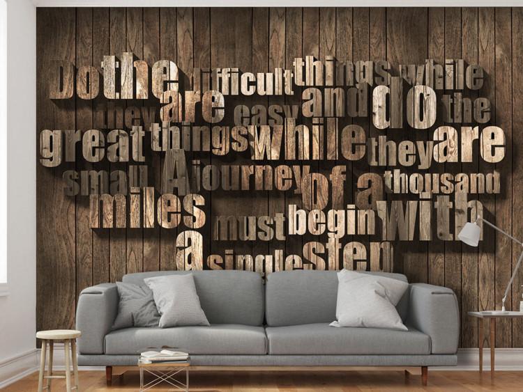 Wall Mural Motivational Quote - English Text on Background with Wooden Texture