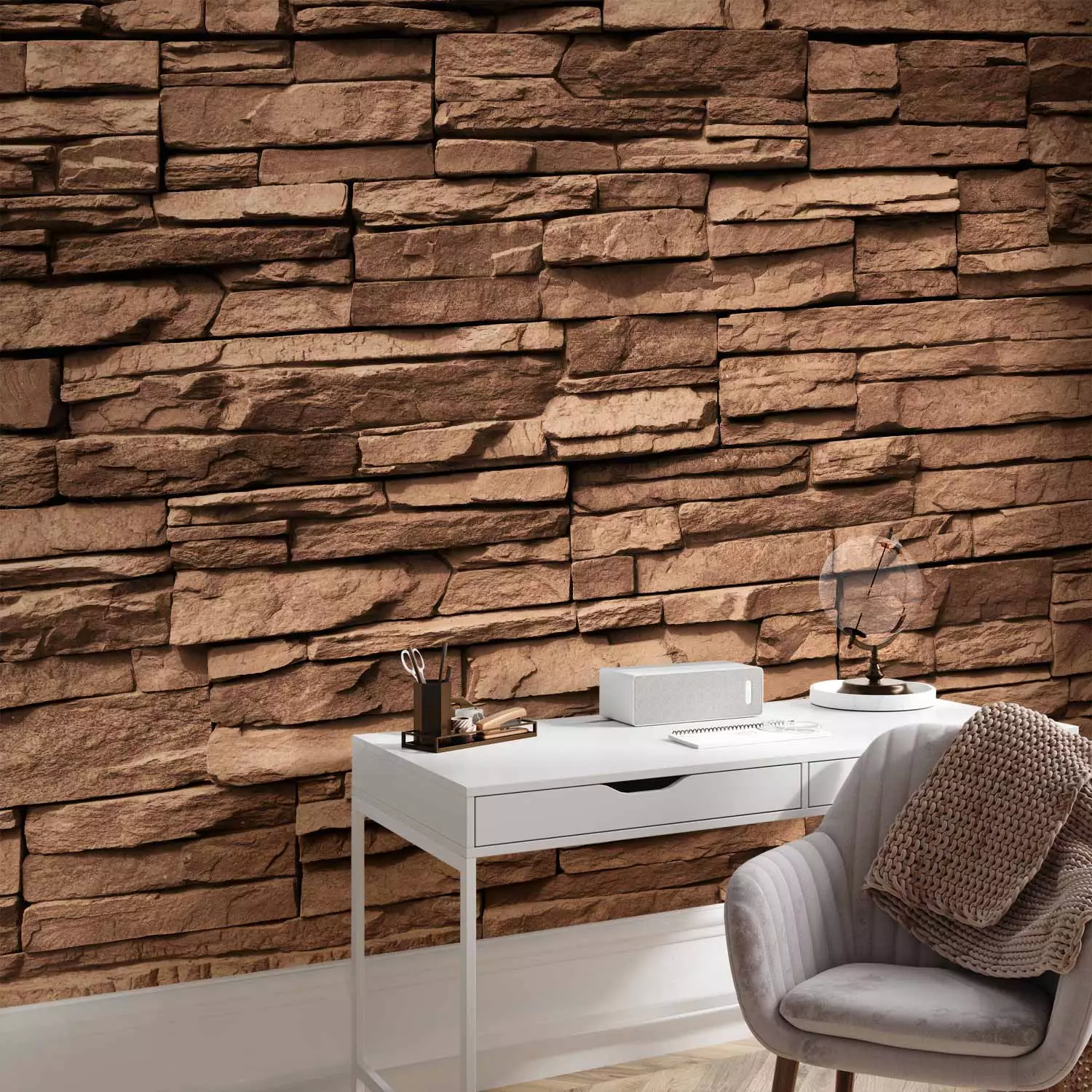 Photo Wallpaper Chocolate Stones - Background with 3D Wall Design of Brown Stones