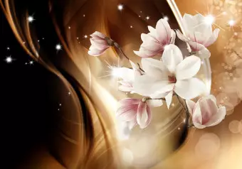 Wall Mural Magnolias on Branch - Abstract Composition of Flowers on Glamorous Background with Glow Wallpaper Cropper
