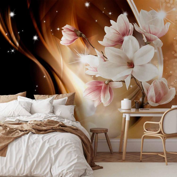 Wall Mural Magnolias on Branch - Abstract Composition of Flowers on Glamorous Background with Glow
