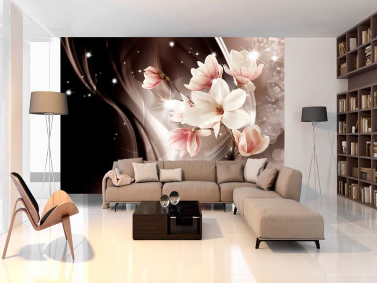 Wall Mural Magical Magnolias - Abstract Composition of Flowers on Glamorous Background with Waves