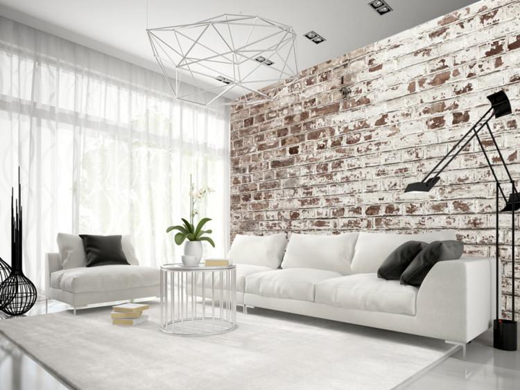 Wall Mural Destroyed architecture - background with the pattern of a destroyed white brick wall