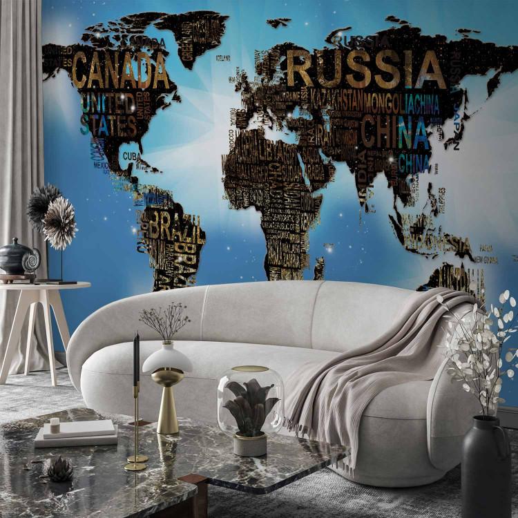 Wall Mural World on a blue background - world map with country names in English