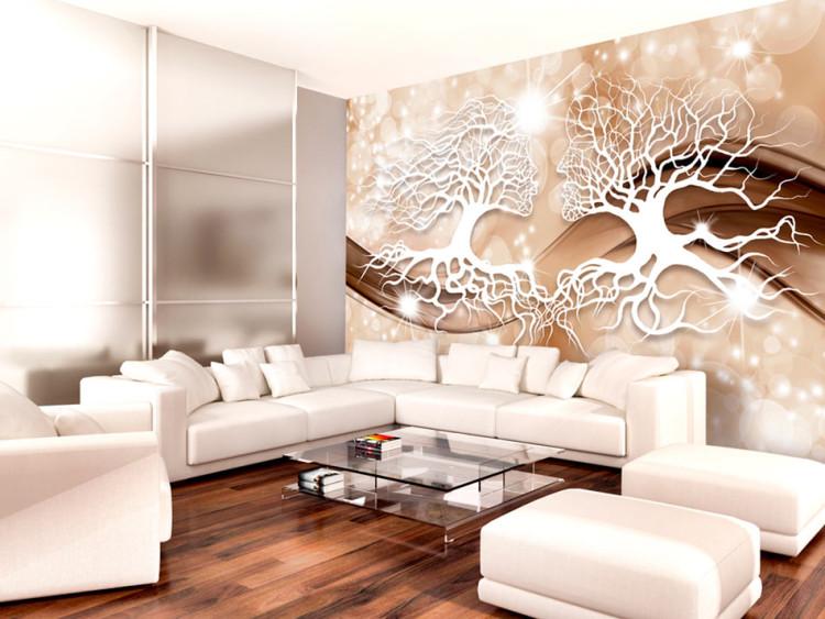Wall Mural Tree kiss - tree branches in the form of a kiss on light background