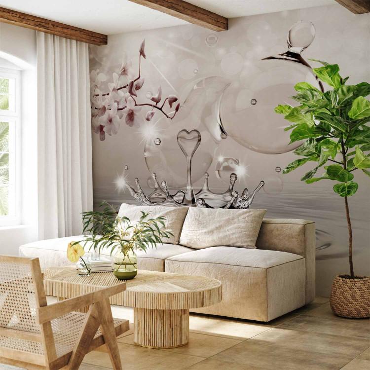 Wall Mural Composition with heart - orchid over a surface of water with drops