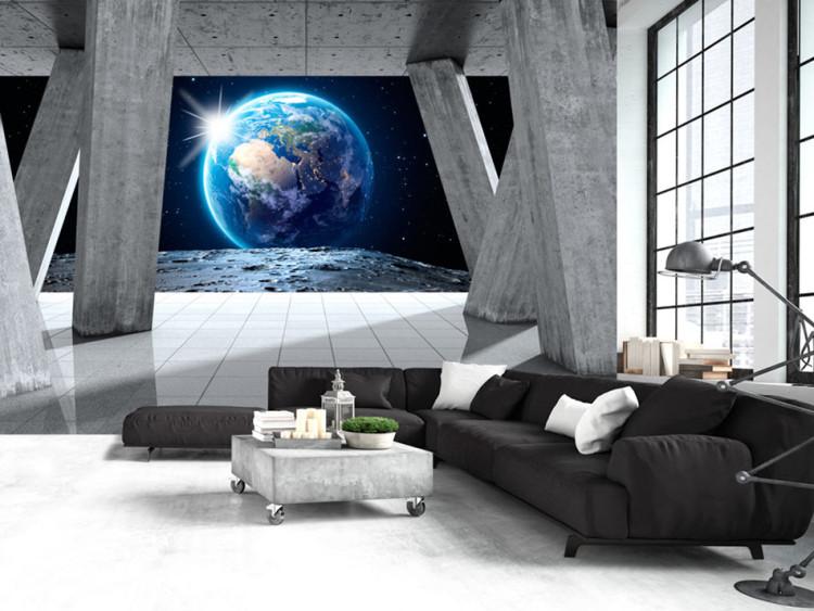 Wall Mural View from the moon - starscape of space with Earth and sun