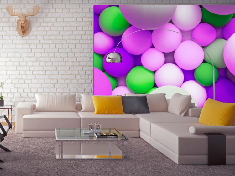 Wall Mural Geometric abstraction - coloured balls in purple and green