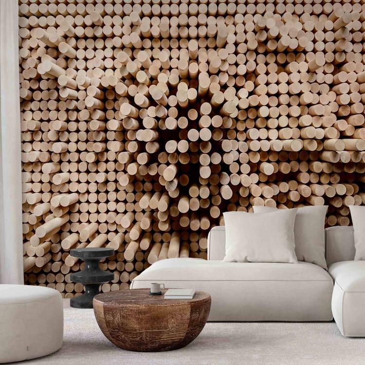 Wall Mural Wooden sticks - Geometric background in a wooden pattern