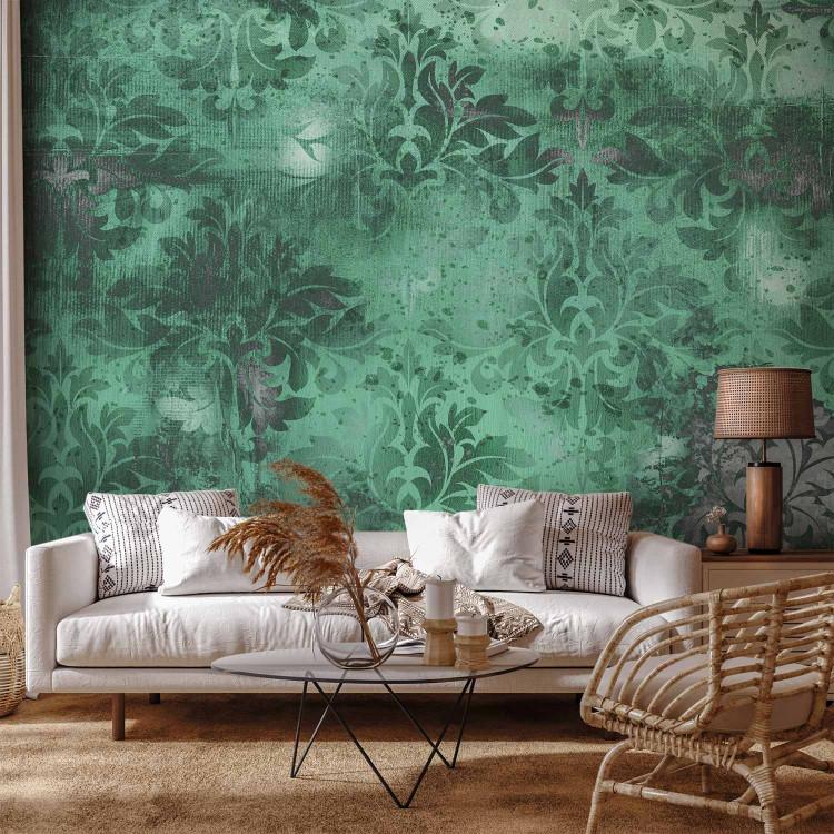 Wall Mural Green motif - background with numerous ornaments and grey scratch effect