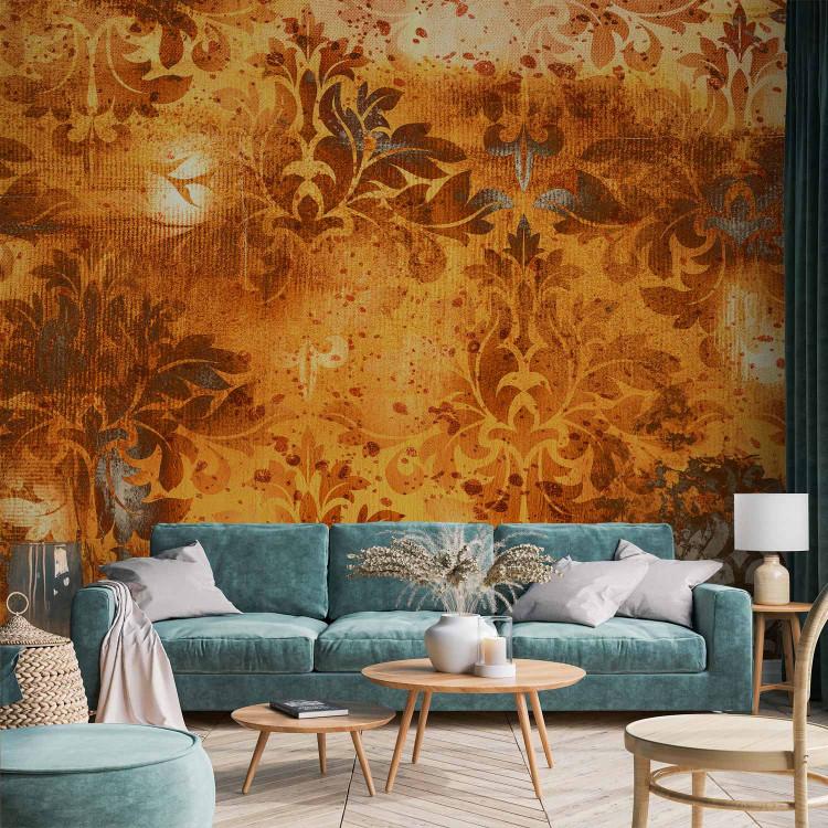 Wall Mural Orange motif - background with numerous ornaments and scratch effect