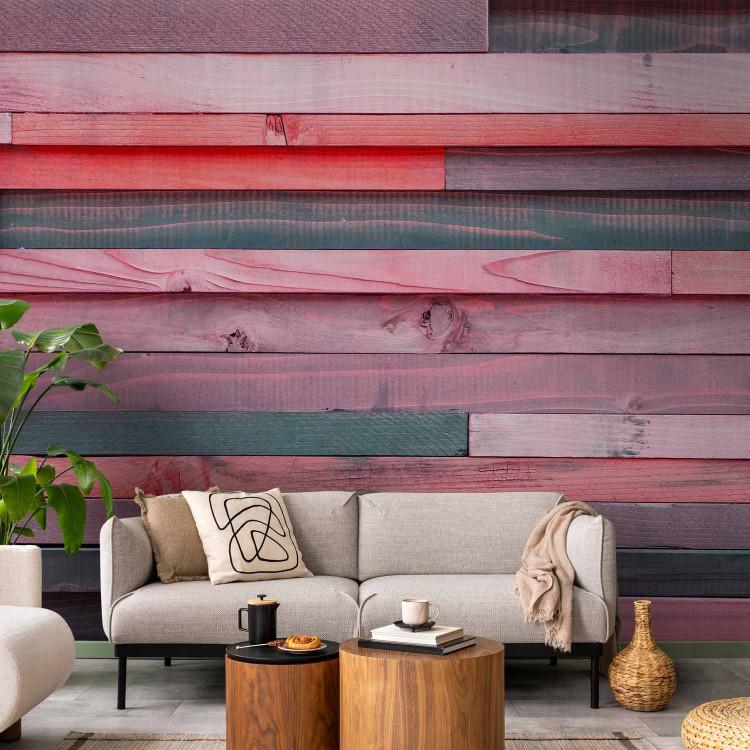 Wall Mural Pink wooden paradise - wooden patterns of horizontal boards on a pink background