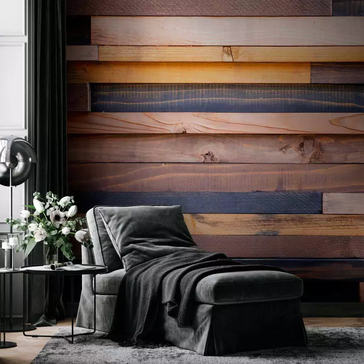 Wall Mural Wooden castle - background with texture of multicoloured horizontal boards