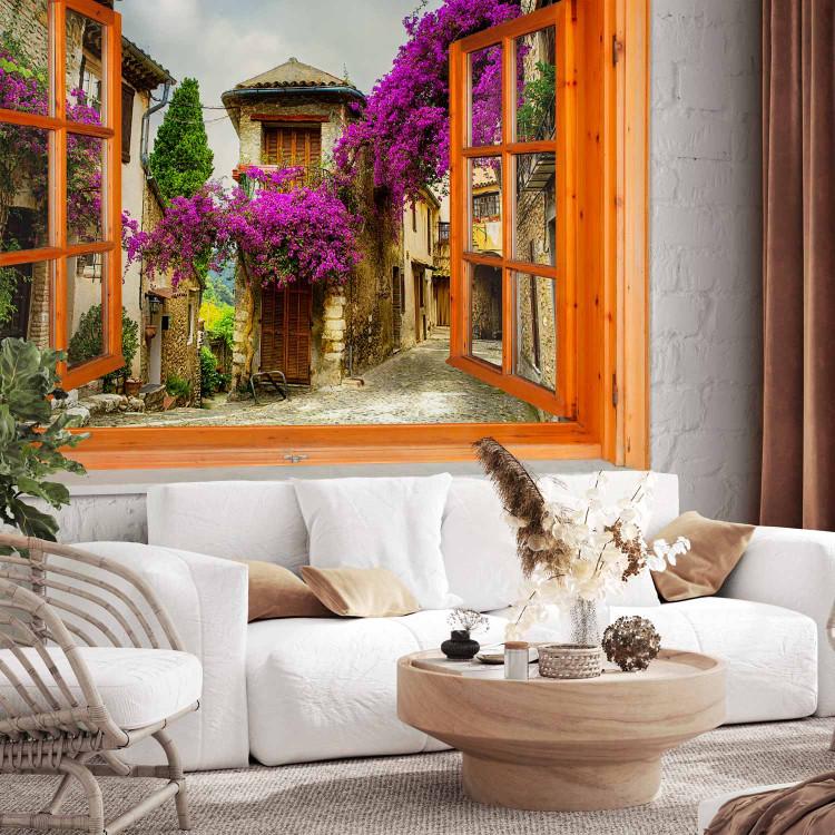 Wall Mural View from the window - colorful, Tuscan landscape on a white background made of bricks
