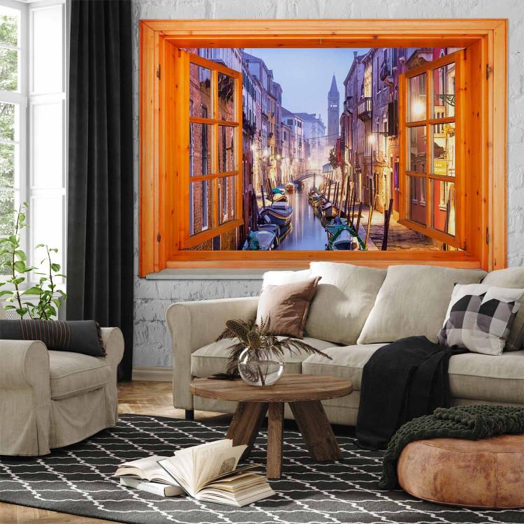 Wall Mural View from the window - canal landscape in Venice in light wood frame