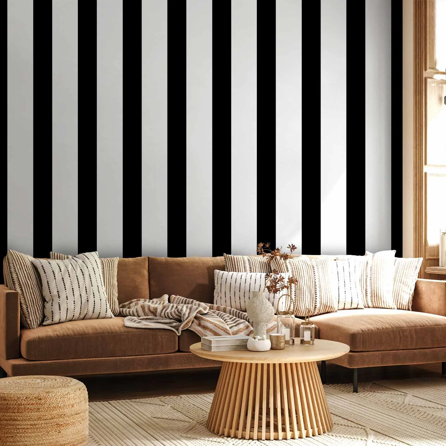 black and beige striped wallpaper