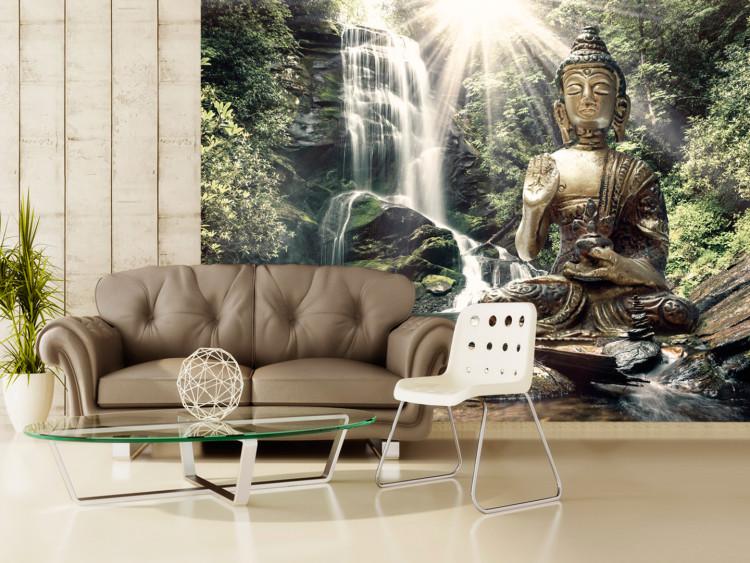 Wall Mural Asian waterfall - Oriental landscape with a big figure of Buddha