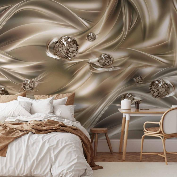 Wall Mural Abstraction and beige - diamonds on a wave effect background with numerous diamonds