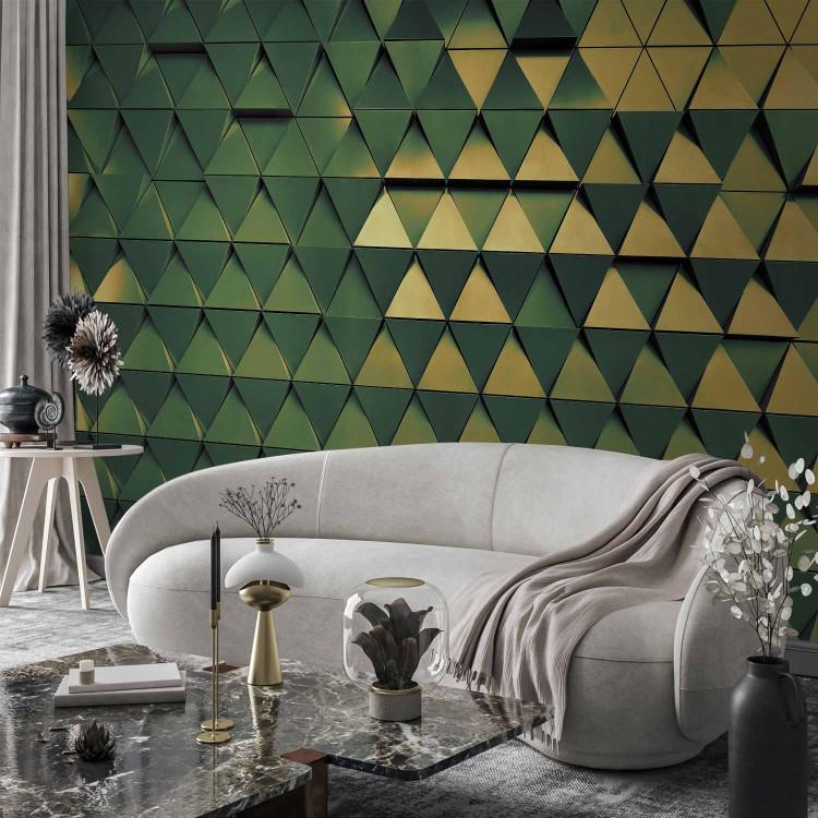Wall Mural Armour in green - background textured metal with geometric elements