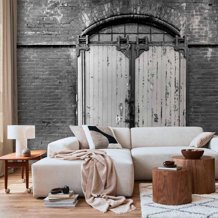 Wall Mural Door on brick - urban architecture in black and white style