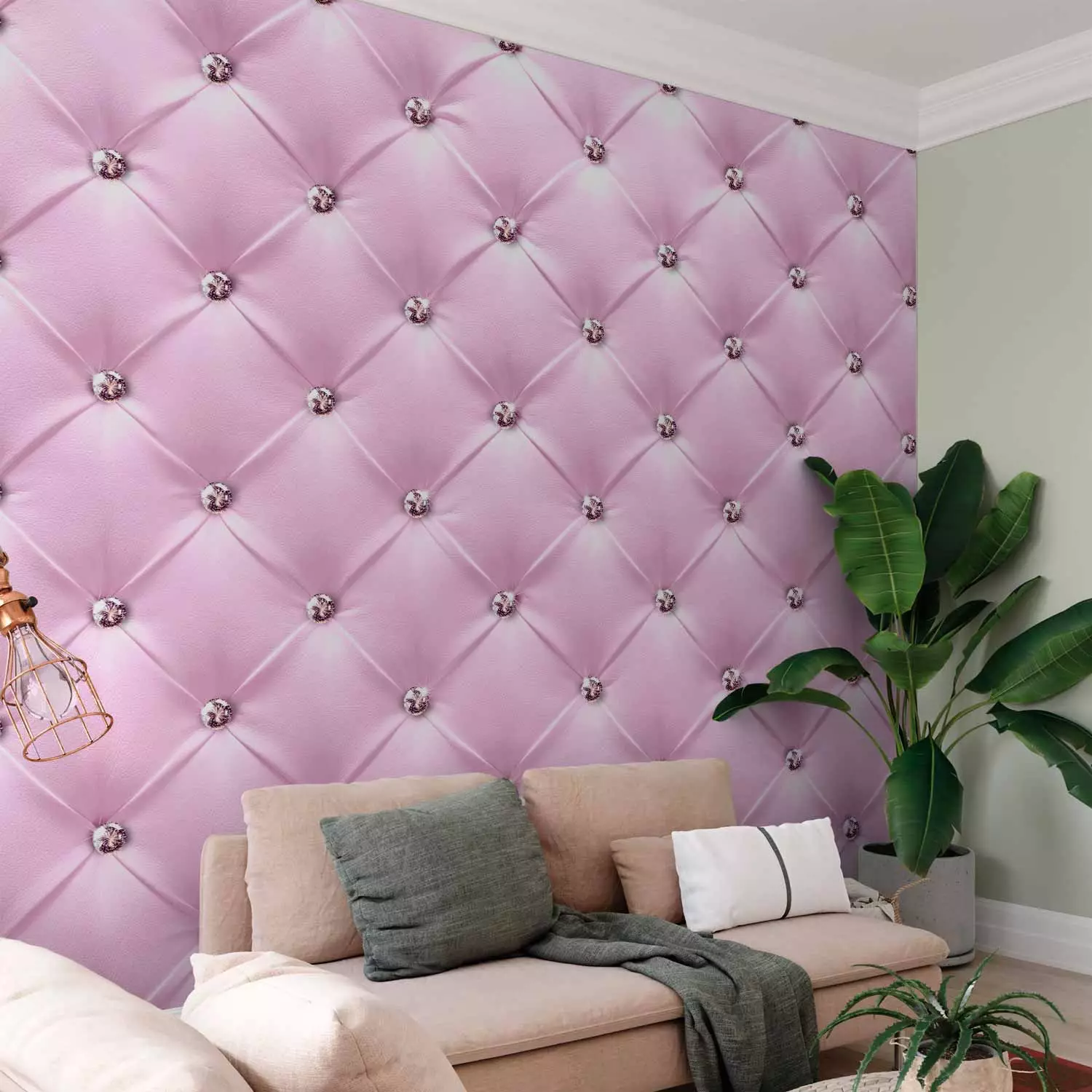 Wall Mural Pink lady - textured pink leather background with quilting and diamonds