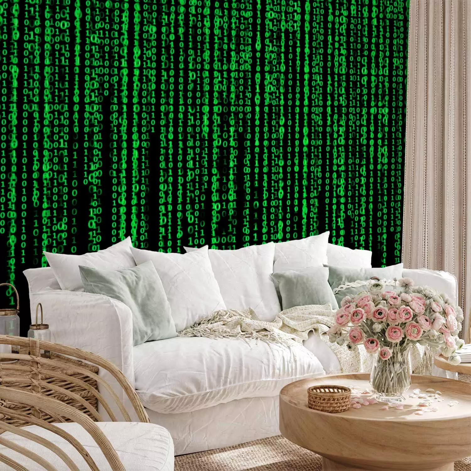 Photo Wallpaper Digital rain - a binary number code on a matrix-style black background