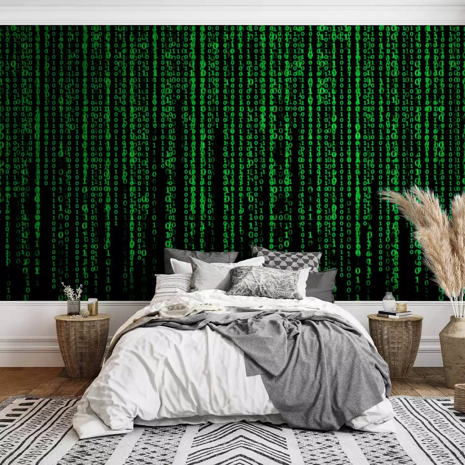 Photo Wallpaper Digital rain - a binary number code on a matrix-style black background