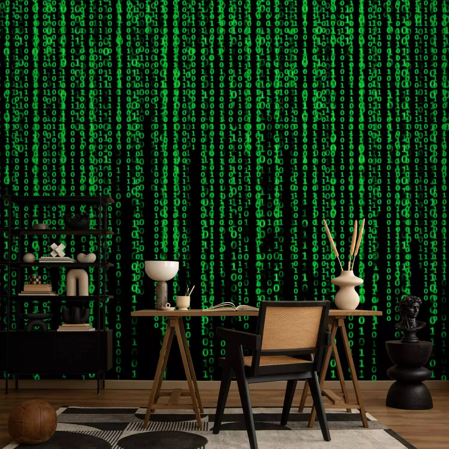 Photo Wallpaper Digital rain - a binary number code on a matrix-style black background