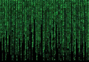 Photo Wallpaper Digital rain - a binary number code on a matrix-style black background Wallpaper Cropper