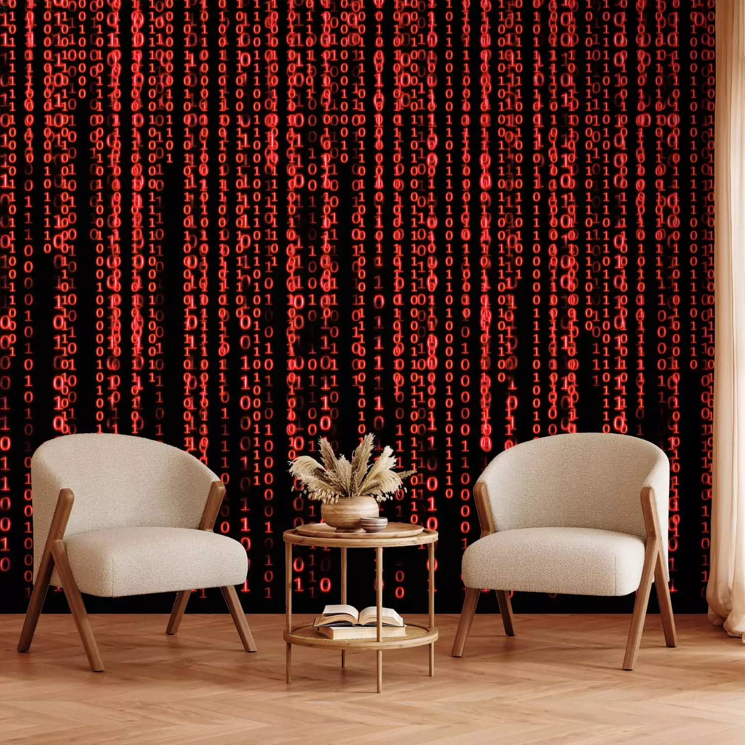 Wall Mural Red digital rain - matrix movie theme of numbers on black background
