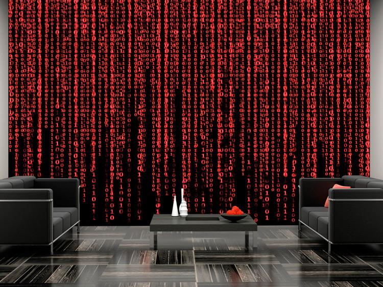 Wall Mural Red digital rain - matrix movie theme of numbers on black background