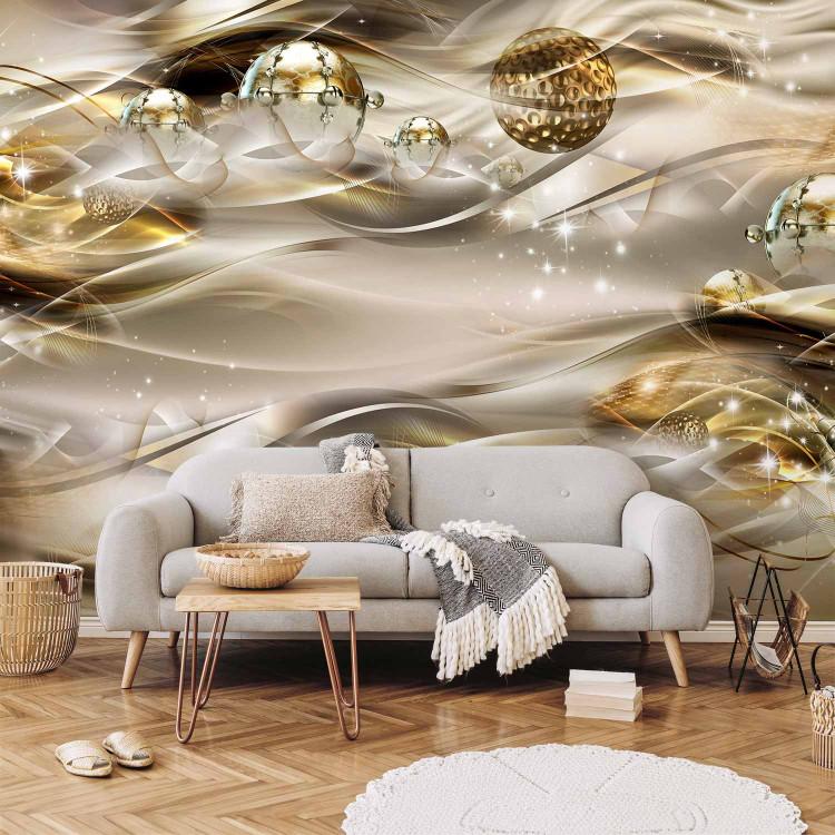 Wall Mural Golden nebula - abstract in golden tones with waves and ornaments