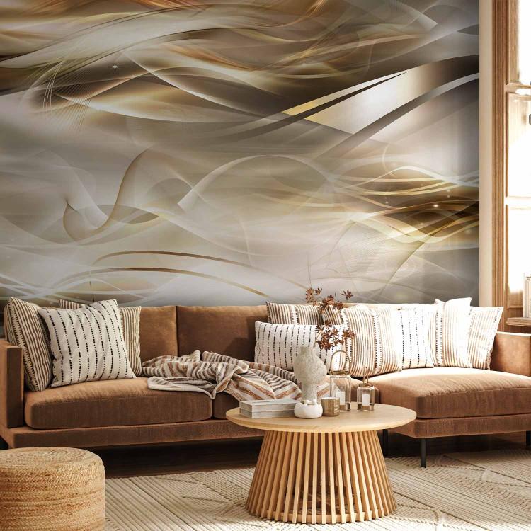 Wall Mural Amber river - subtle abstraction with wave motif and patterns