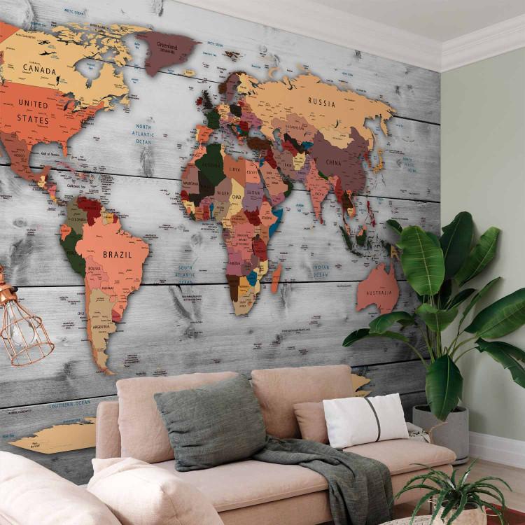 Wall Mural World direction - world map with English captions of countries and cities