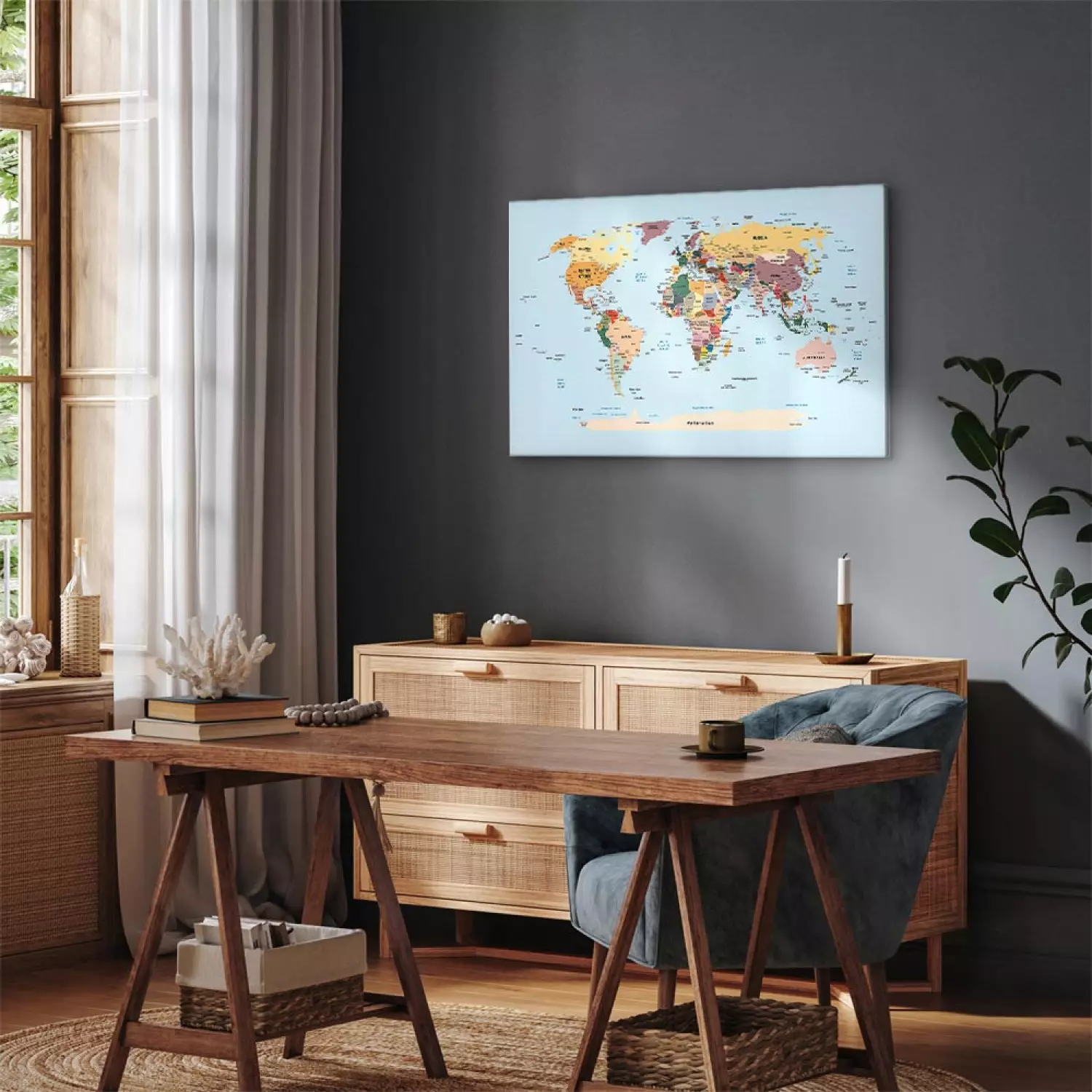 Canvas Print The world in a nutshell - colourful graphics with countries and cities
