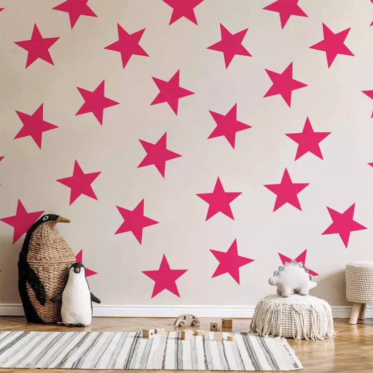 Wall Mural Star pink dreams - a pattern of figures with pink stars on a white background