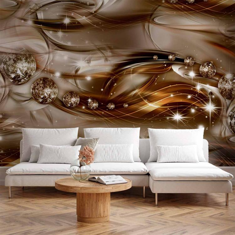 Wall Mural Starry storm - abstract with patterns in brown waves with sparkle