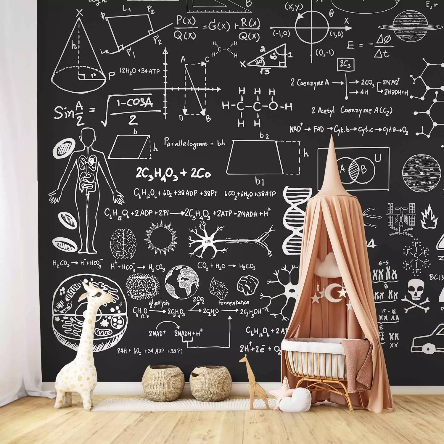 Photo Wallpaper Science on Chalkboard - bimago, image size:1500x1500