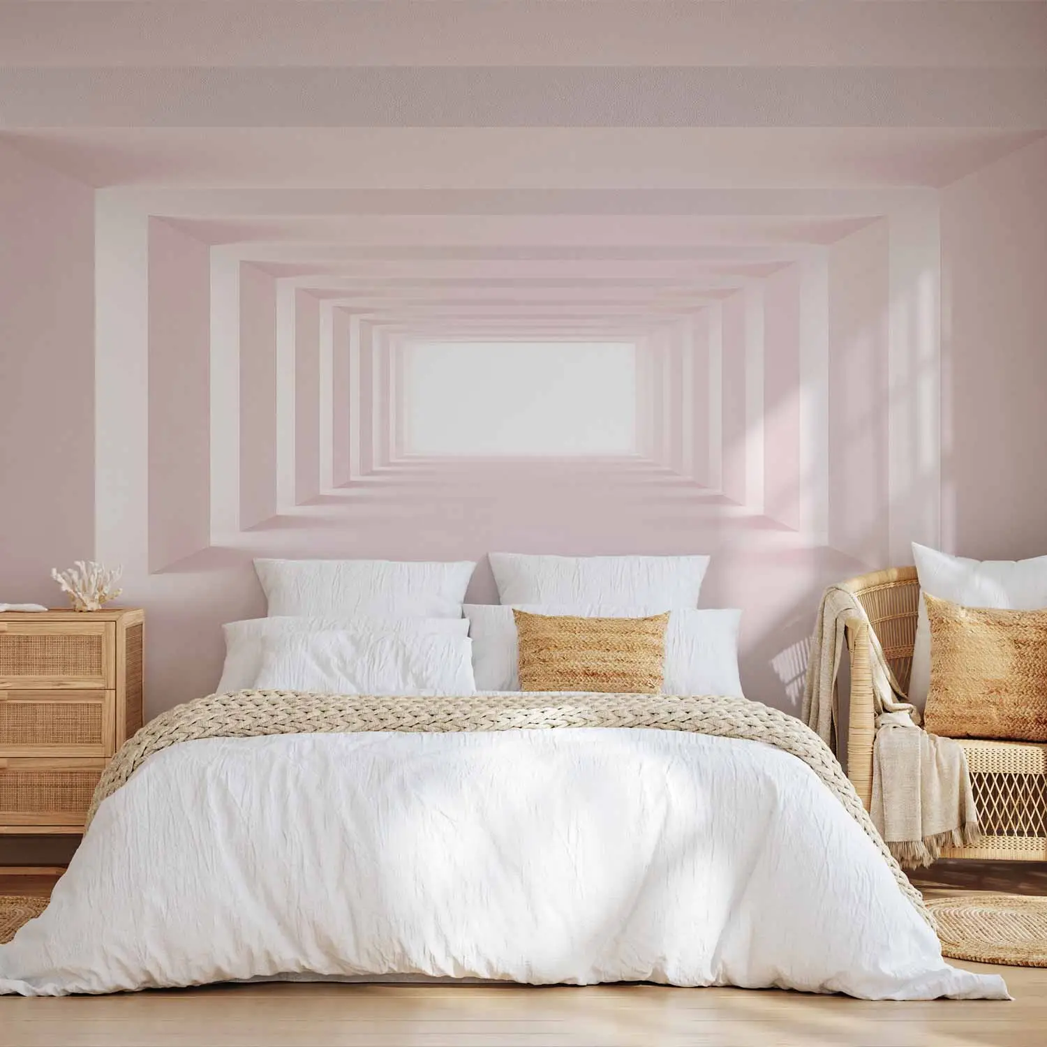 light pink wallpaper bedroom