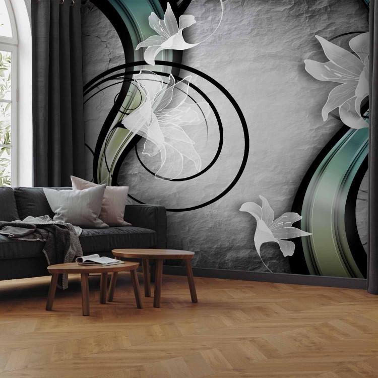 Wall Mural Drawn lilies - grey background with ornaments and patterns in colours