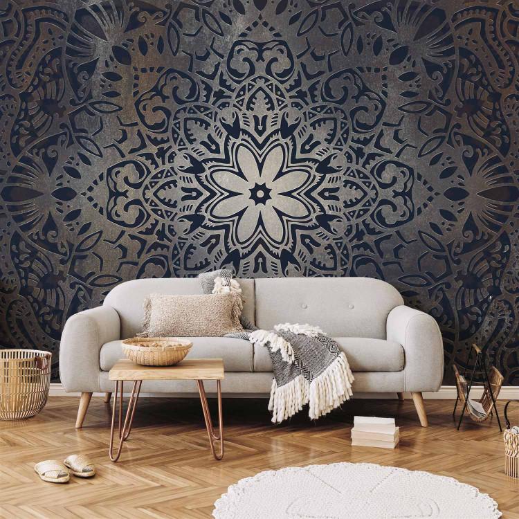 Wall Mural Iron flowers - oriental motif with black ornaments on a brown background