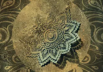 Wall Mural Golden treasure - oriental motif with mandala on black background with golden ornaments Wallpaper Cropper