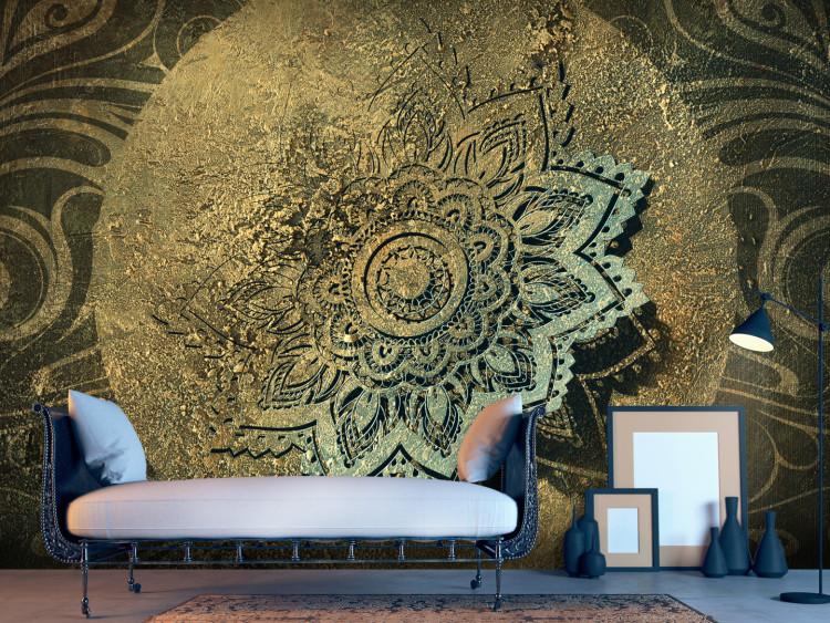 Wall Mural Golden treasure - oriental motif with mandala on black background with golden ornaments