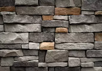 Photo Wallpaper Stone fortress - textured grey and brown stone blocks Wallpaper Cropper