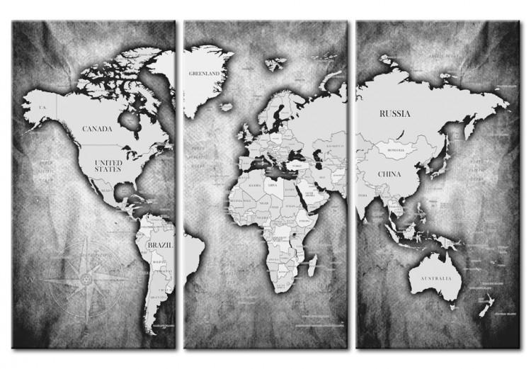 Canvas World Map: Platinum Triptych