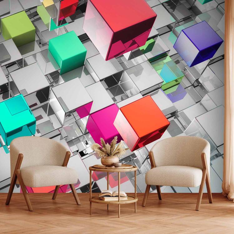 Wall Mural Futuristic cubes in red - coloured geometric figures