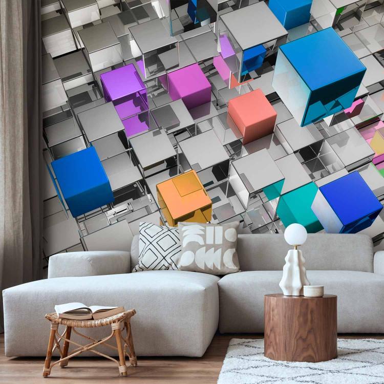 Wall Mural Futuristic cubes in blue - coloured geometric shapes