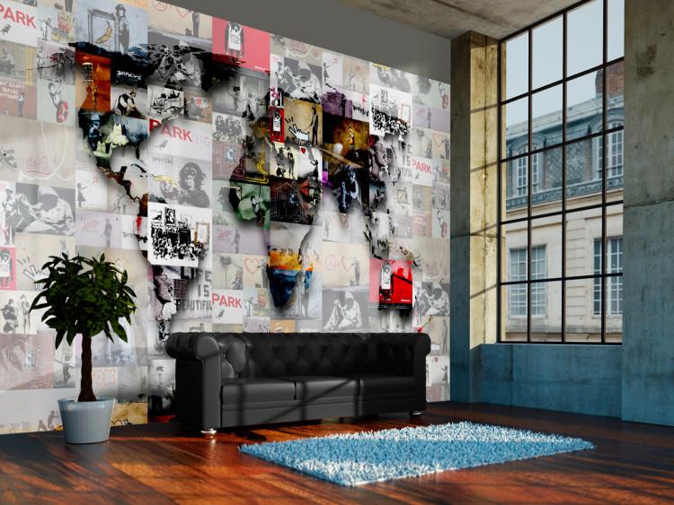 Wall Mural Street art and Banksy - map of the world in the form of a collage composed of murals
