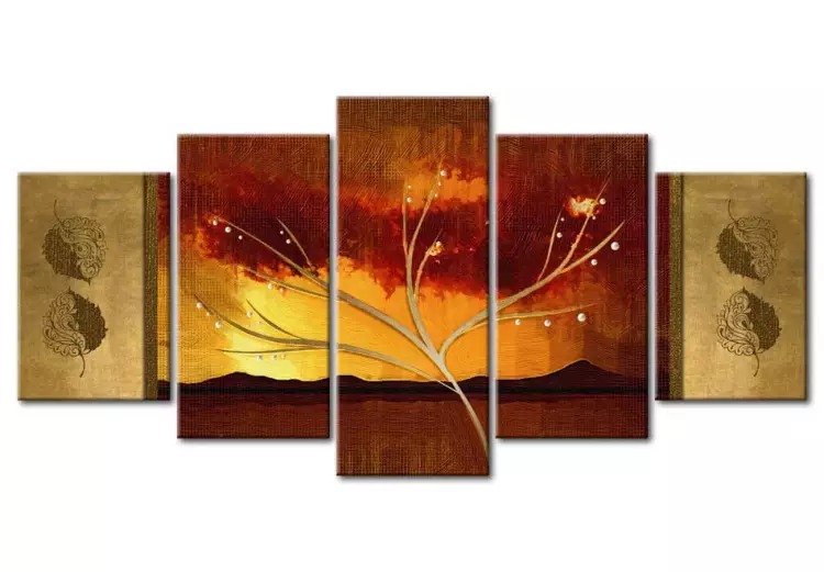 Canvas Autumn Whisper (5-piece) - Artistic Tree and Plant Ornaments