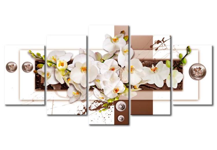 Canvas Floral Installation (5-piece) - Orchids on Geometric Background